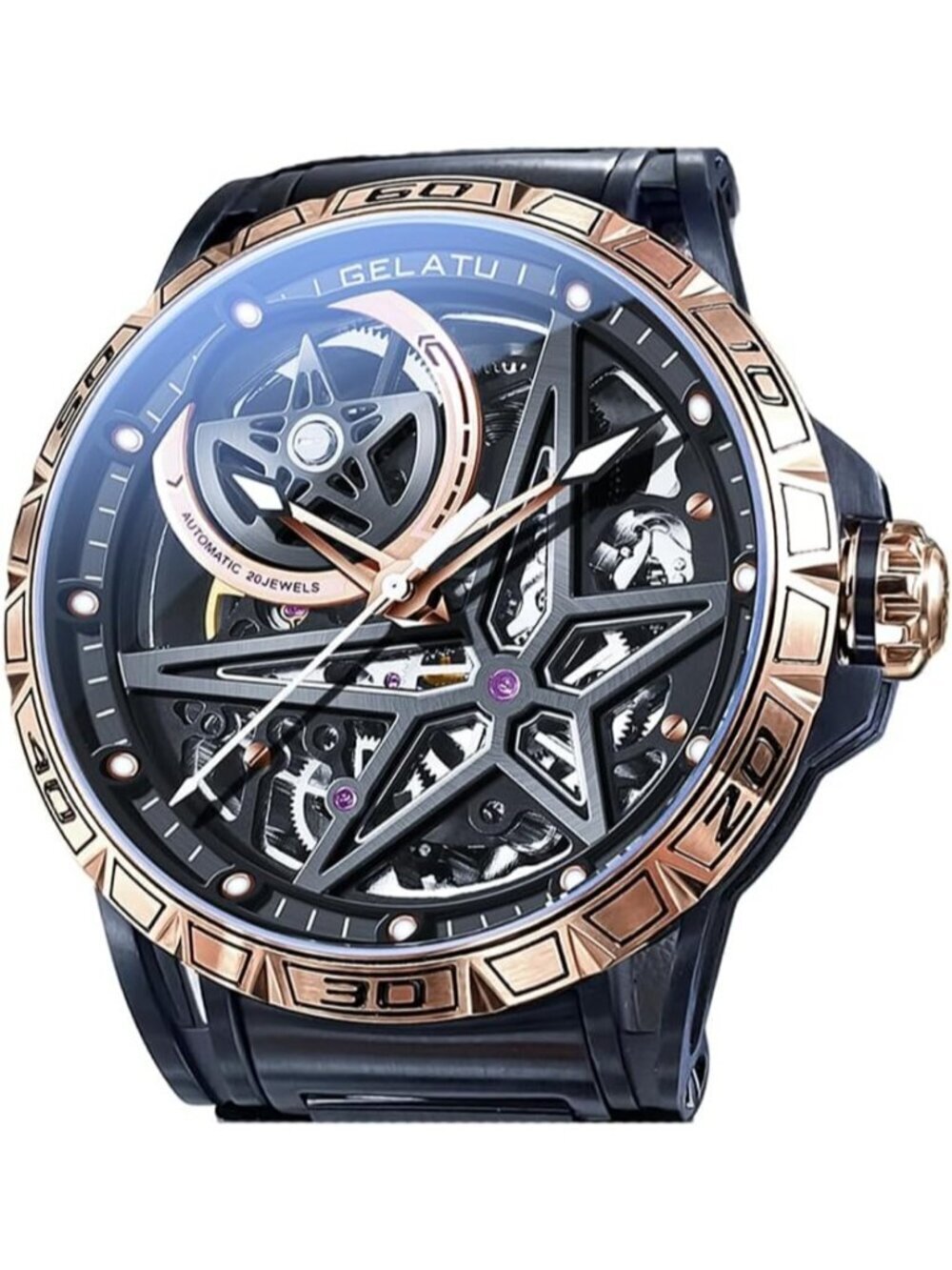 Men's Black Skeleton Quartz Stainless Waterproof Luminous Luxury Wooden Watch